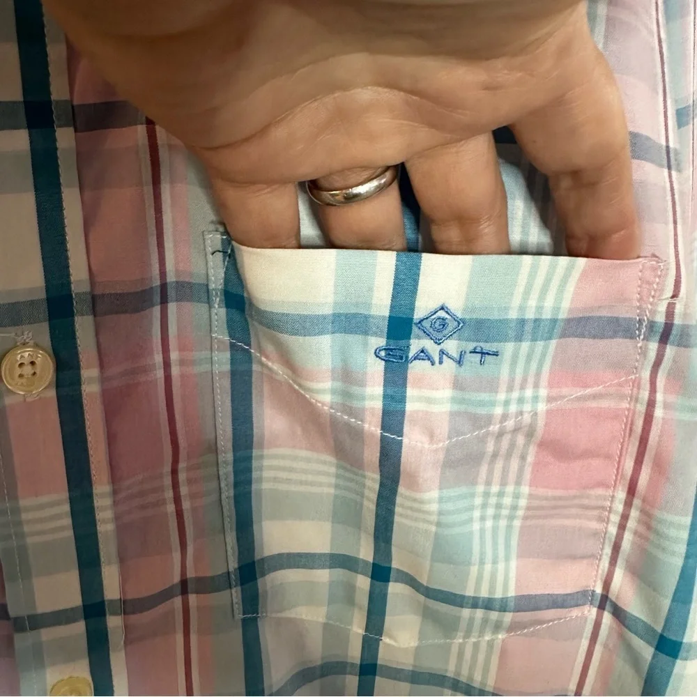 GANT Men’s L/S Button Down Shirt, Cotton, Size XL / 42, Pink & Blue Plaid - Picture 5 of 7